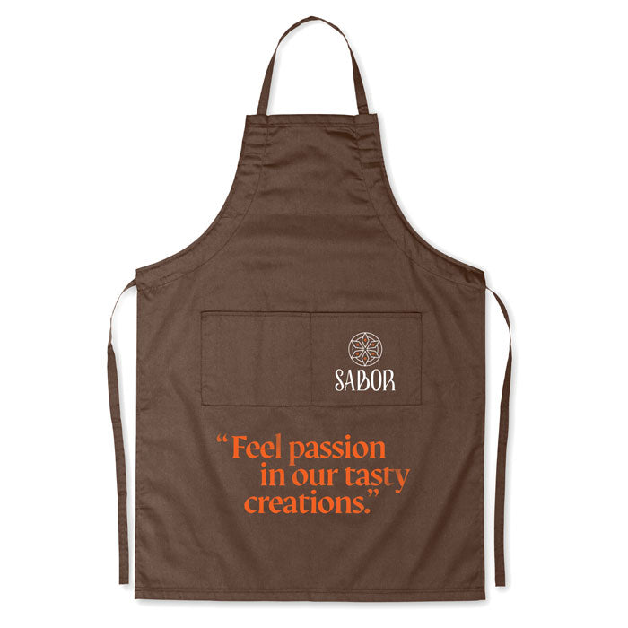 Branded Adjustable Kitchen Apron with 2 Pockets in Brown