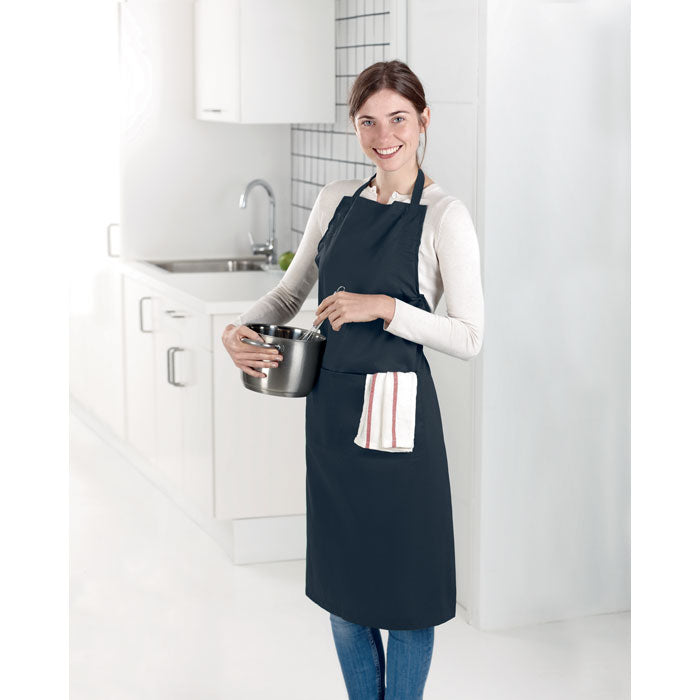 Branded Adjustable Kitchen Apron with 2 Pockets in use