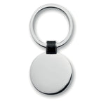 Branded Round Nickel Finish Key Ring in Black