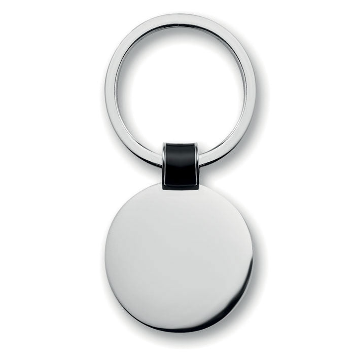 Branded Round Nickel Finish Key Ring in Black