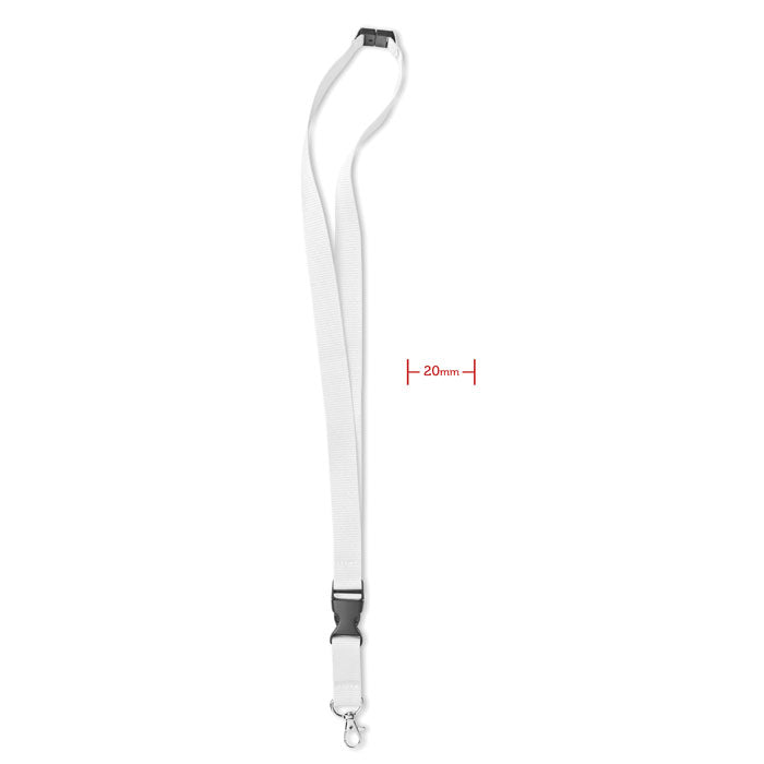 Branded 20mm Lanyard with Hook and Detachable Buckle in White