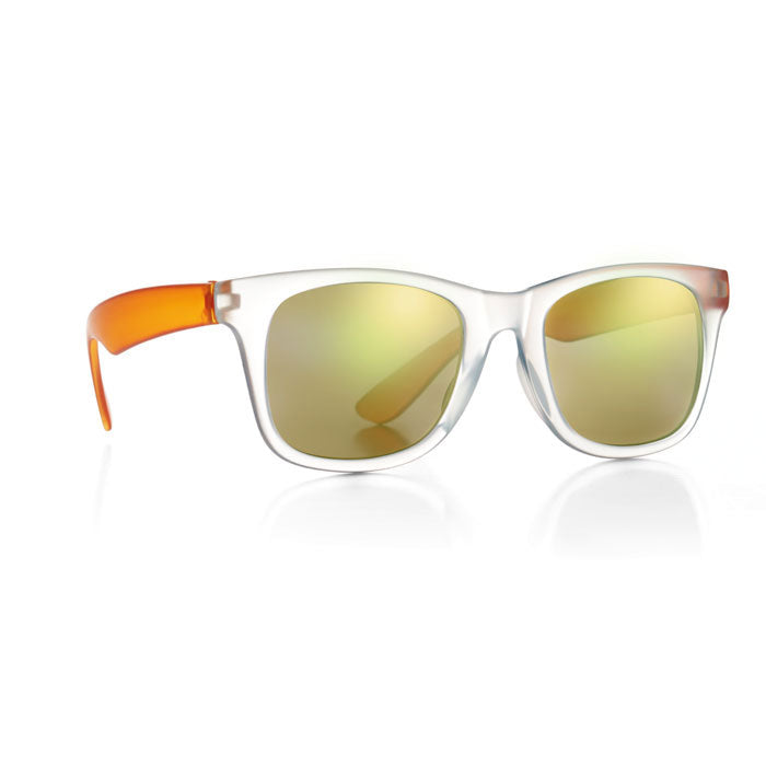 Branded Coloured Arm Sunglasses with Mirrored Lenses in Orange