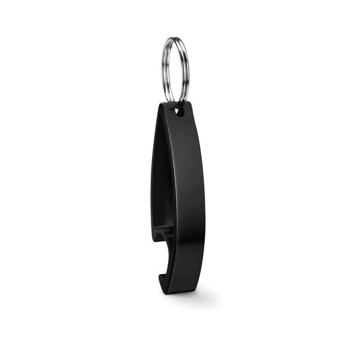 Branded Shiny Aluminium Bottle Opener Key Ring in Black