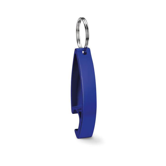 Branded Shiny Aluminium Bottle Opener Key Ring in Blue