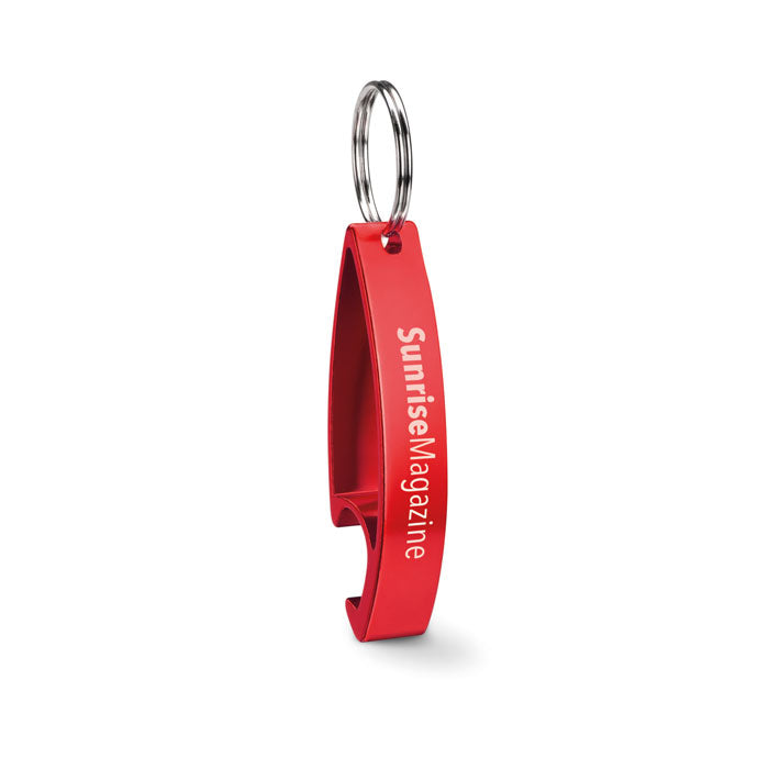 Branded Shiny Aluminium Bottle Opener Key Ring in Red
