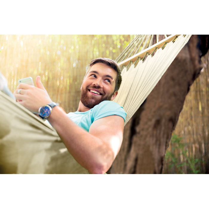 Branded Polycotton Hammock in use