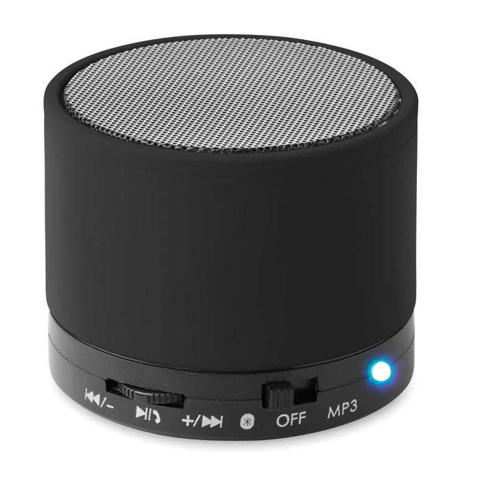 Branded Round Rubber Finish Wireless Speaker in Black