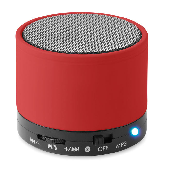 Branded Round Rubber Finish Wireless Speaker in Red