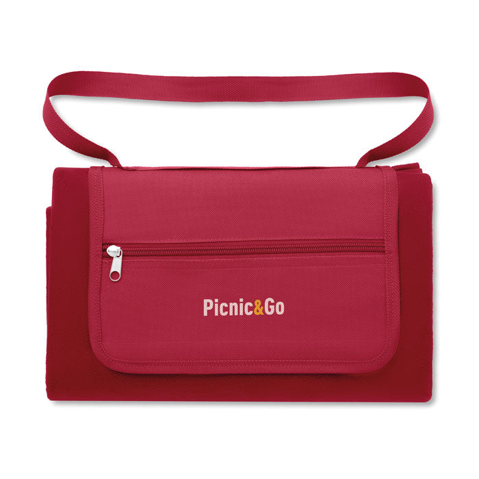 Branded Foldable Fleece Picnic Blanket in Red