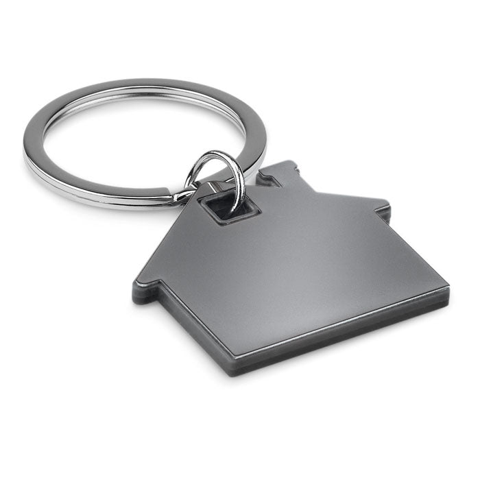 Branded House Shaped Plastic Key Ring in Black