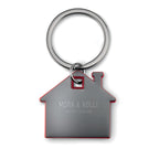 Branded House Shaped Plastic Key Ring in Red