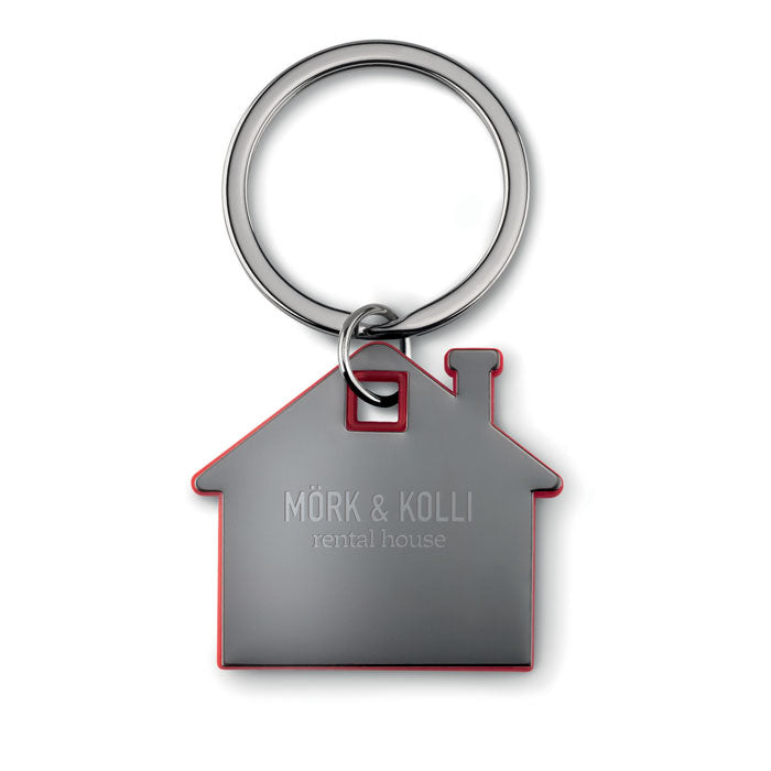 Branded House Shaped Plastic Key Ring in Red