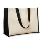Branded Jute and Canvas Shopping Bag in Black