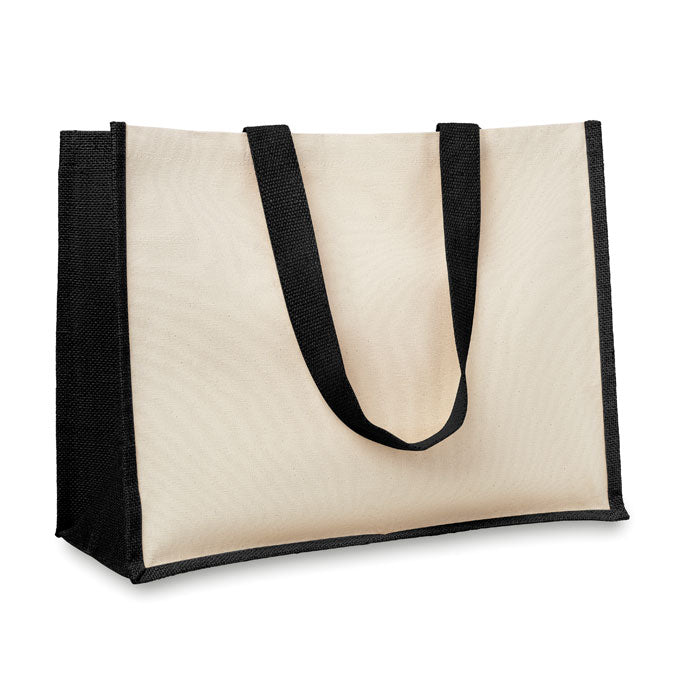 Branded Jute and Canvas Shopping Bag in Black