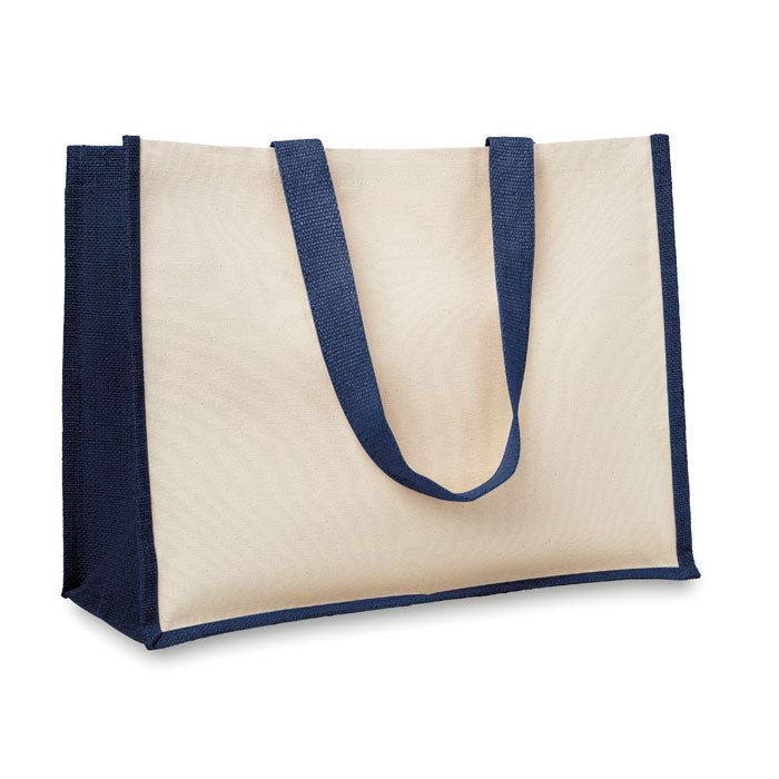 Branded Jute and Canvas Shopping Bag in Blue