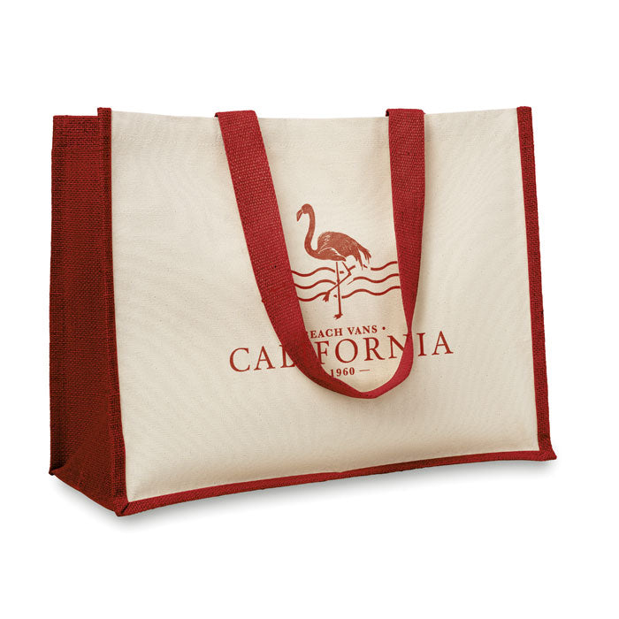Branded Jute and Canvas Shopping Bag in Red