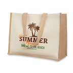 Branded Jute and Canvas Shopping Bag in Brown