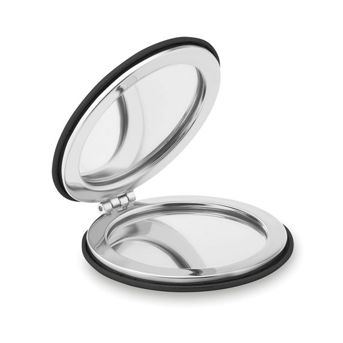 Branded Round PU Double Mirror in Black