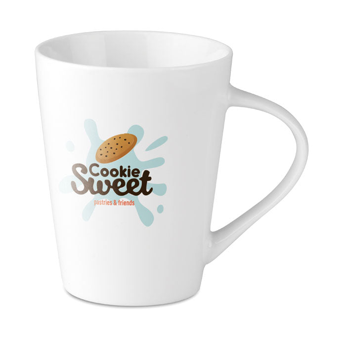 Branded porcelain conic mug, printed