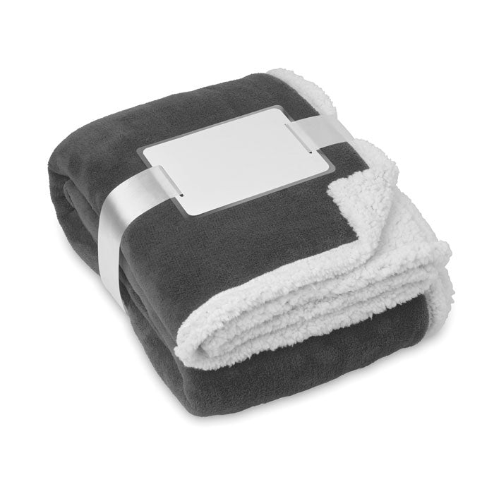 Branded Coral Fleece Blanket with Sherpa Lining in Grey