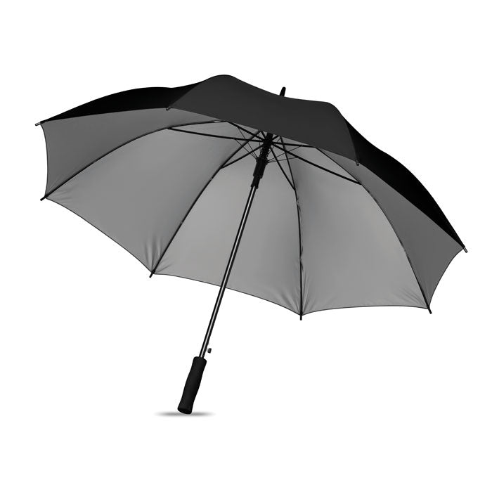 Branded 27 Inch Silver Coated Umbrella in Black
