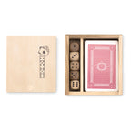 Branded Cards and Dice Set in Wooden Box without branding