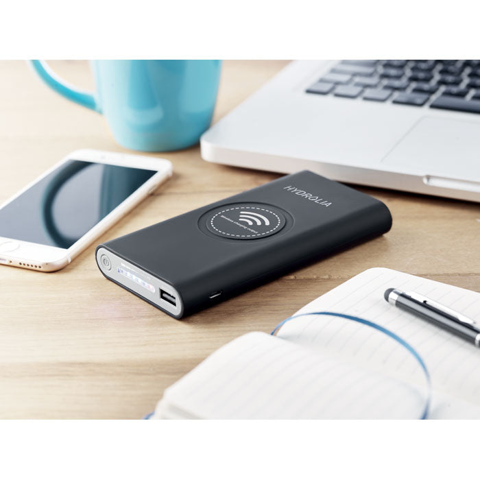 Branded Rubber Finish Wireless Power Bank 8000mAh in use