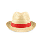 Branded Paper Straw Hat with Coloured Band in Red