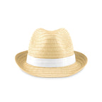 Branded Paper Straw Hat with Coloured Band in White