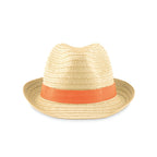 Branded Paper Straw Hat with Coloured Band in Orange