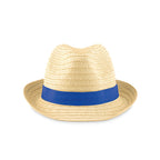 Branded Paper Straw Hat with Coloured Band in Blue