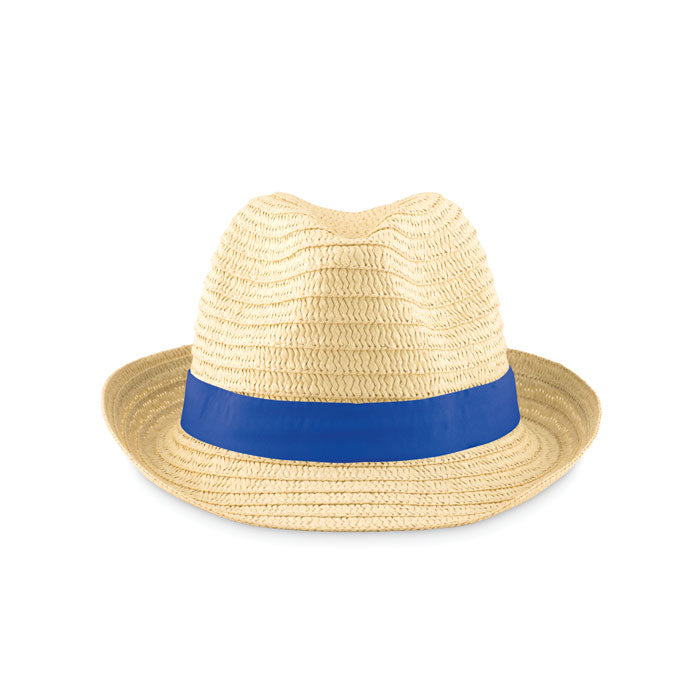Branded Paper Straw Hat with Coloured Band in Blue