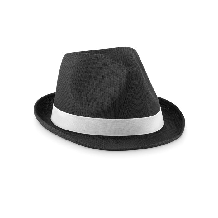 Branded Coloured Polyester Straw Hat in Black