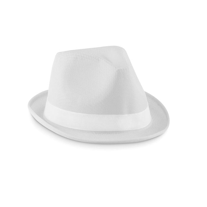 Branded Coloured Polyester Straw Hat in White