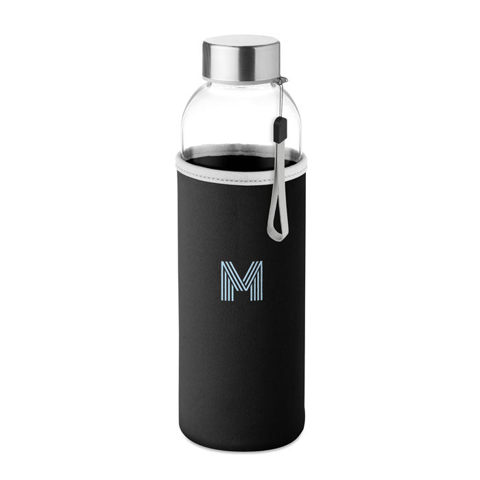 Branded Glass Bottle with Neoprene Pouch - 500ml in Black