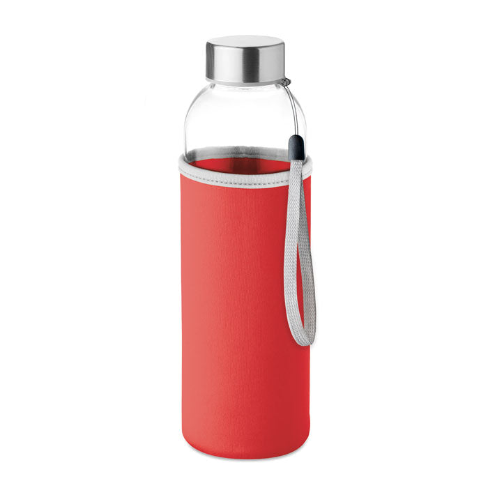 Branded Glass Bottle with Neoprene Pouch - 500ml in Red