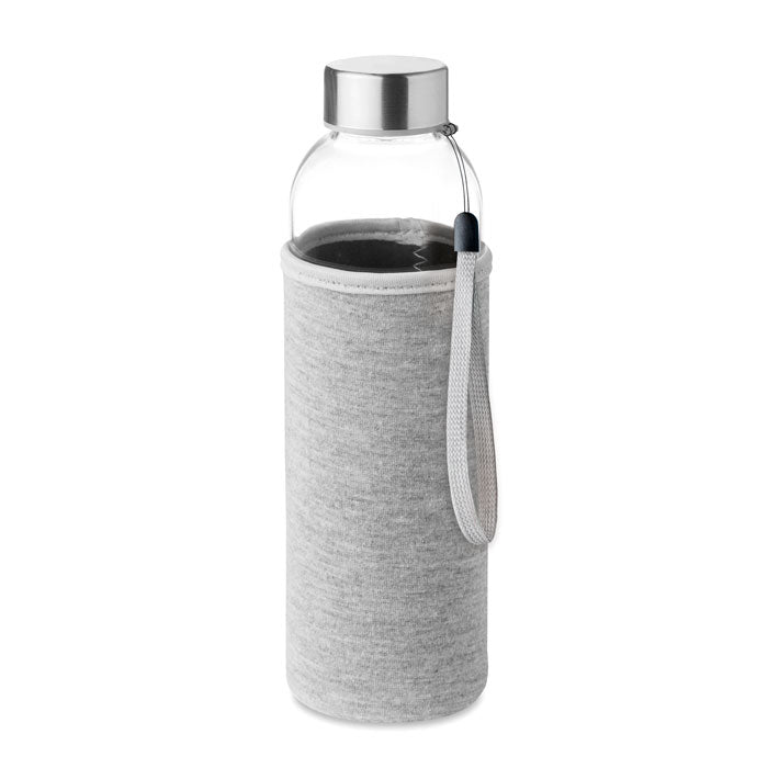 Branded Glass Bottle with Neoprene Pouch - 500ml in Grey