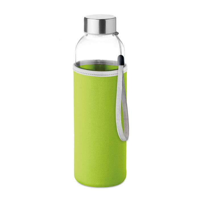 Branded Glass Bottle with Neoprene Pouch - 500ml in Green