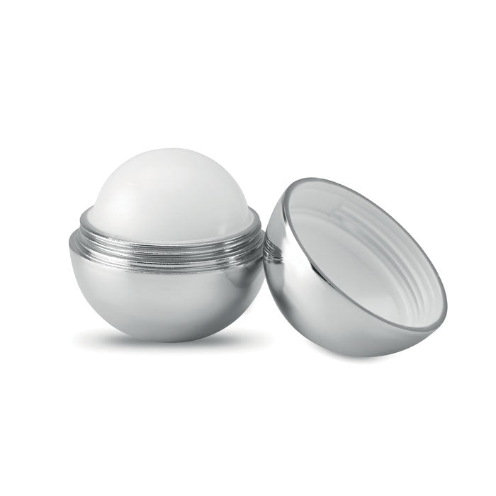 Branded Round Metallic Lip Balm in Silver