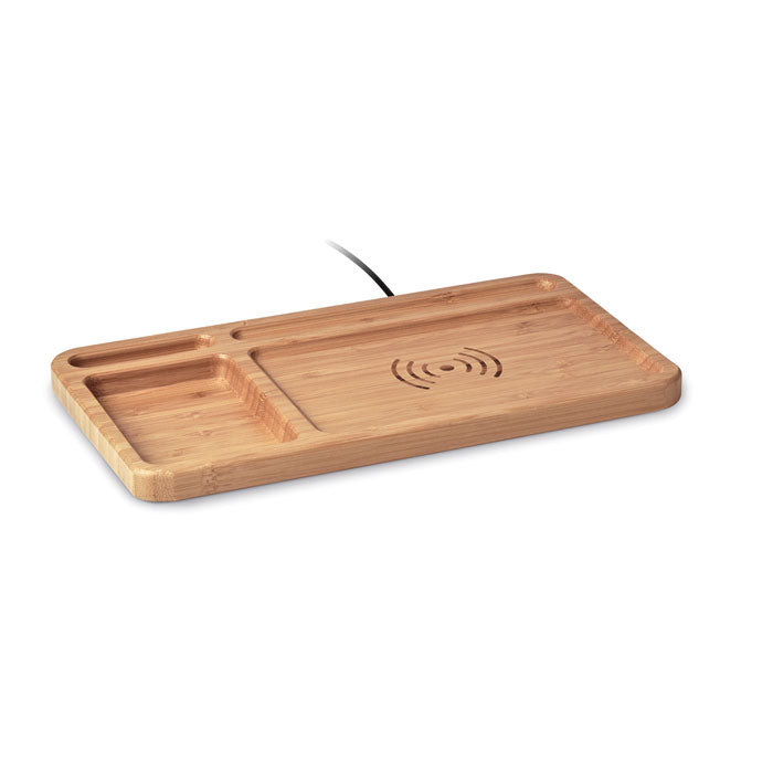 Branded Bamboo Desk Storage with Wireless Charger without branding