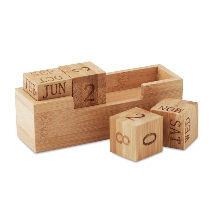 Branded Bamboo Block Perpetual Desktop Calendar without branding