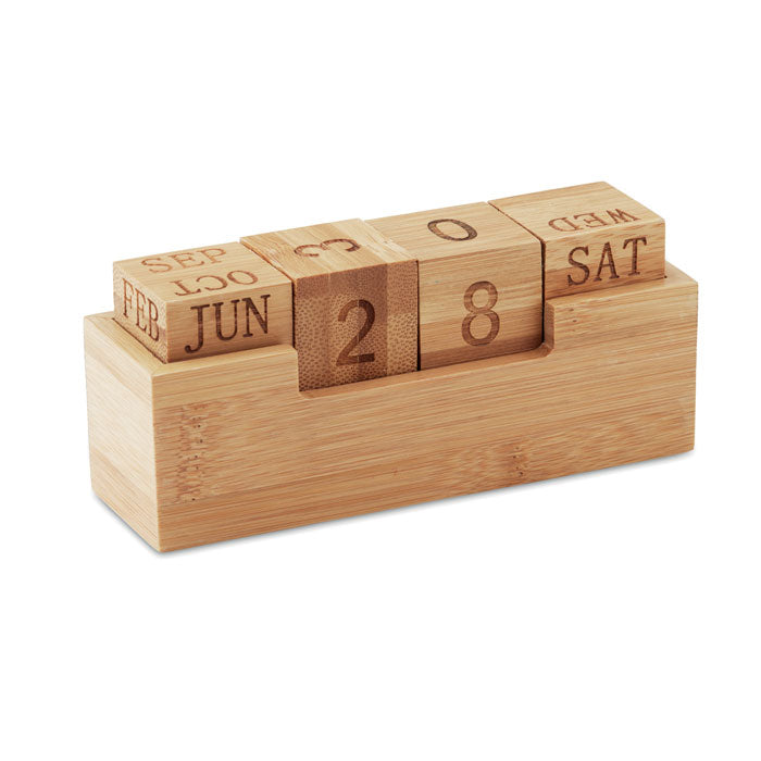 Branded Bamboo Block Perpetual Desktop Calendar
