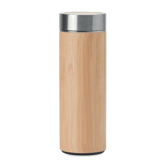 Branded FSC bamboo vacuum flask with tea infuser