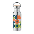 Branded Vacuum Flask with Bamboo Lid - 500ml in Silver