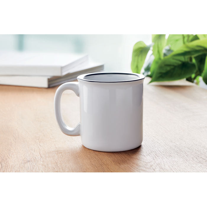Branded Vintage Style Sublimation Mug in use
