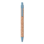 Branded Cork Barrel Ball Pen with Wheat Straw Fittings in Blue