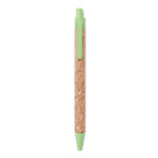 Branded Cork Barrel Ball Pen with Wheat Straw Fittings in Green