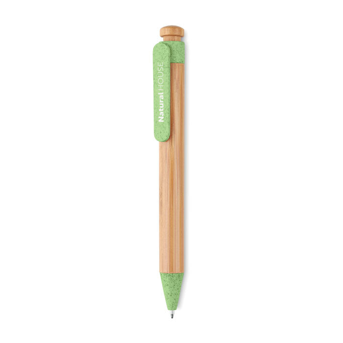 Branded Bamboo and Wheat Straw Pen in Green