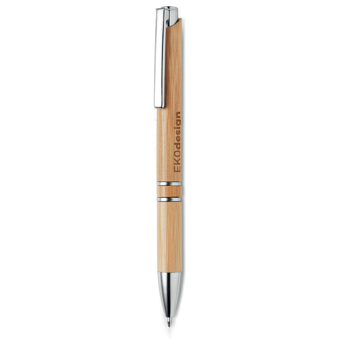 Branded Bamboo Push Button Pen with Aluminium Fittings