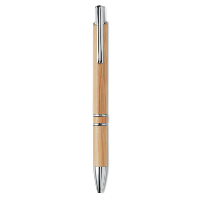 Branded bamboo push button pen with aluminium fittings